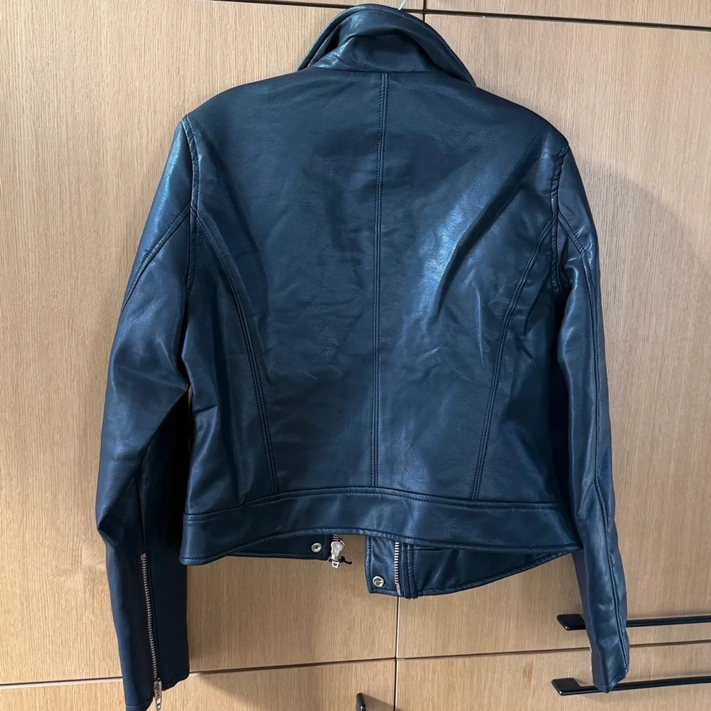 Blank NYC Faux Leather Moto Jacket Black & Gold Color Womens size Medium